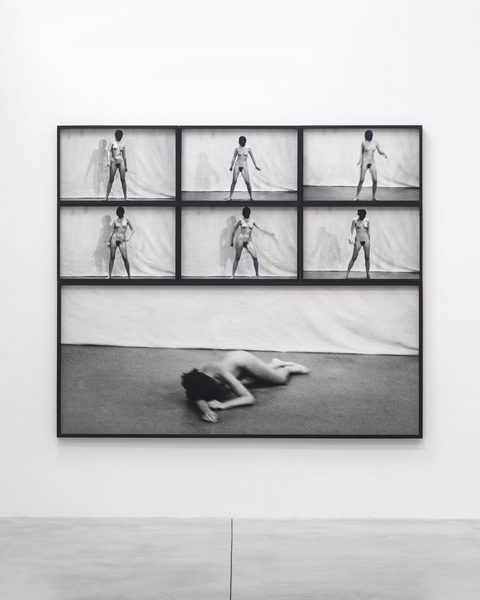 Freeing the body 1975, 2014, Assemblage of 7 black and white silver gelatin prints; based on the 8 hour performance, Künstlerhaus Bethanien, Berlin, 1975