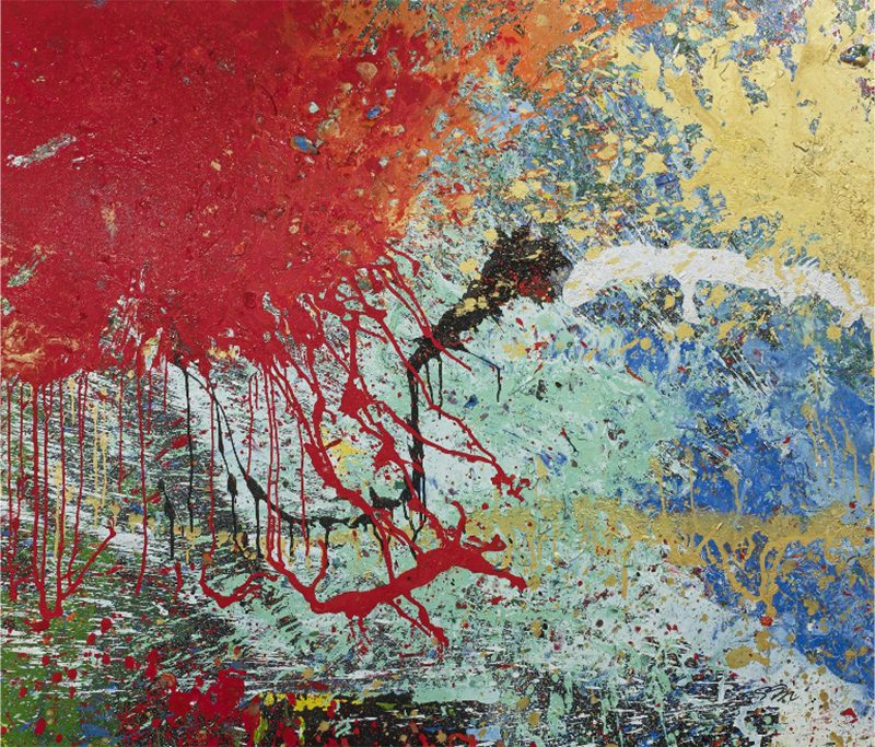 Shozo Shimamoto, Untitled, 2010, courtesy Whitestone Gallery