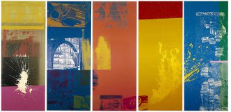 Robert Rauschenberg, The 1/4 Mile or 2 Furlong Piece (Panels 116 to 120), 1981–98, © 2016 Robert Rauschenberg Foundation, Courtesy Robert Rauschenberg Foundation and Ullens Center for Contemporary Art