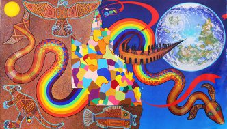 Gordon Hookey, MURRILAND!, 2016 and ongoing, A commission of Frontier Imaginaries supported by the Australia Council for the Arts and with presentation partners IMA Brisbane, Photo: Sam Cranstoun, Courtesy , Institute of Modern Art