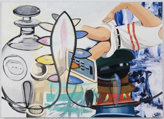 David Salle, While I'm Gone, 2016, oOil, acrylic, pencil, archival digital transfer and print on linen, 152,4 x 213,4 cm, Framed 155,6 x 216,5 x 6,7 cm, © David Salle / Licensed by Vaga-NY, Photo: John Berens photography-New York, Courtesy Galerie Thaddaeus Ropac Paris/Salzburg