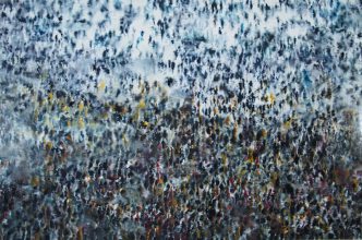 Philippe Cognée, Radiant Crowd, 2016, Wax painting on canvas, 150 x 150 cm, Galerie Daniel Templon Archive