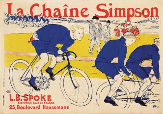 Henri de Toulouse-Lautrec, The Simpson Chain, 1896, Brush, crayon, and spatter lithograph, printed in three colors. Key stone printed in blue, color stones in red and yellow on wove paper, 32 5⁄8 × 47 1/4 in, Private Collection, Courtesy The Phillips Collection