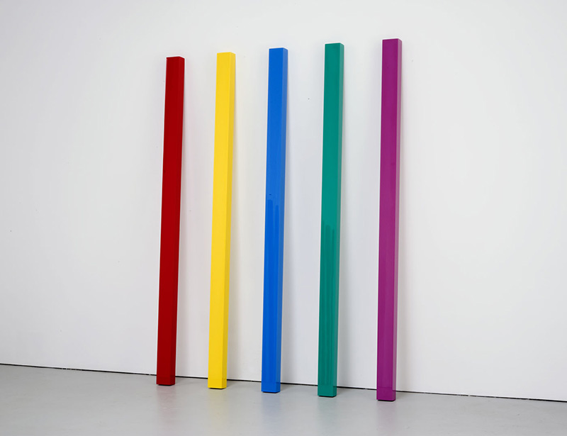 John McCracken, Flare, 2008, Polyester resin, fiberglass, and plywood, Overall dimensions: 243.8 x 184.2 x 34.3 cm, 5 parts, each: 243.8 x 11.4 x 7.6 cm,© The Estate of John McCracken, Courtesy David Zwirner New York/London