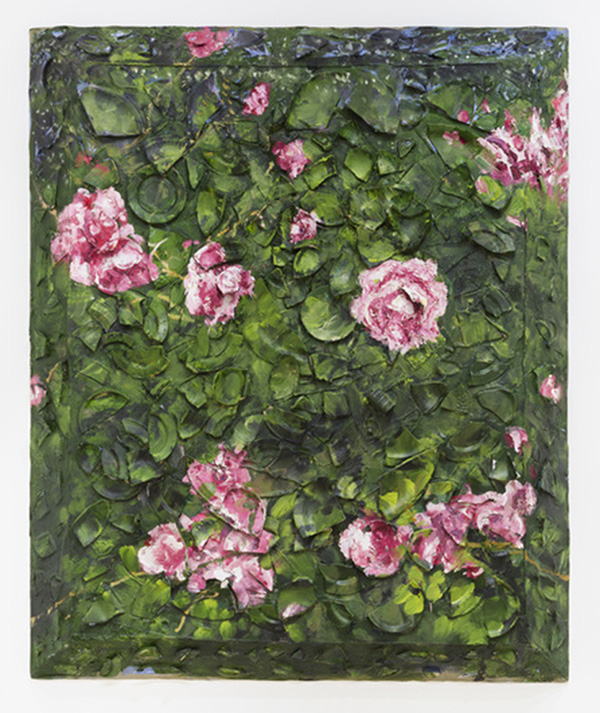 Julian Schnabel, Rose Painting (Near Van Gogh's Grave) III, 2016, Oil, plates, and bondo on wood, 182.9 cm x 152.4 cm x 30.5 cm, Photo: Dawn Blackman, © Julian Schnabel, Pace Gallery Archive