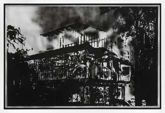 Monica Bonvicini, Fire, 2016, Tempera and spray paint on paper, 175 by 260 cm, © the artist, Courtesy Mitchell-Innes & Nash Gallery