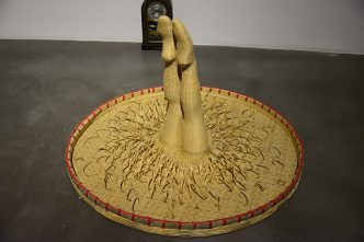 Qiu Zhijie, The Goddess of Water, 2014, Installation: basket of 2 legs, 4 clocks, Van Abbemuseum Archive