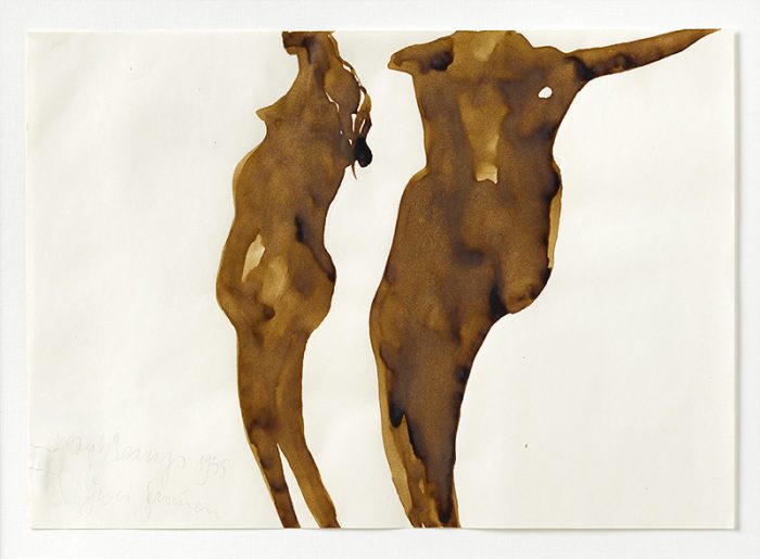 Joseph Beuys, Zwei Frauen, 1955, Pencil, watercolour, gouache and iron chloride on paper, 21 x 29,5 cm, © Joseph Beuys Estate/DACS-London 2017, Photo: Ulrich Ghezzi, Courtesy Galerie Thaddaeus Ropac London/Paris/Salzburg