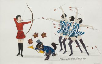 Marcel Dzama, Farewell Revolution, 2017, Watercolor and graphite on paper, 2 parts, 35,6 x 55,9 cm, Galleri Magnus Karlsson Archive
