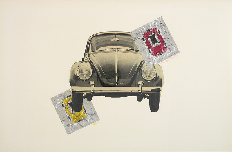 Lourdes Castro, Sombras e chocolates (carrinhos), 1965, Silver foil and magazine cut-out glued onto paper, 32 x 49.5 cm, Coll. Fundação de Serralves - Museu de Arte Contemporânea, Porto, Portugal, Acquisition 1998