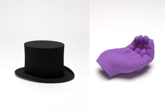 Left: Katharina Fritsch, Zylinder, 2007, Collection Walker Art Center, McKnight Acquisition Fund, 2007, © Artists Rights Society (ARS)-New York / VG Bild-Kunst-Bonn Germany. Right: Katharina Fritsch, Bettlerhand, 2007, Collection Walker Art Center, McKnight Acquisition Fund, 2007, © Artists Rights Society (ARS)-New York / VG Bild-Kunst-Bonn Germany