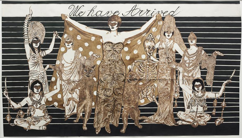 Marcel Dzama, We have Arrived, 2017, Watercolor and graphite on paper, 88,6 x 154,9 cm, Galleri Magnus Karlsson Archive