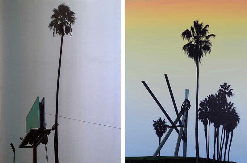 Left: Glen Rubsamen, Beyond Our Reach, 2016, Acrylic on panel, 122 x 91.4 cm, Courtesy of the artist and Christopher Grimes Gallery-Santa Monica. Right: Glen Rubsamen, The Disguise Was Almost Perfect, 2017, Acrylic on panel, 91.4 x 61 cm, Courtesy of the artist and Christopher Grimes Gallery-Santa Monica