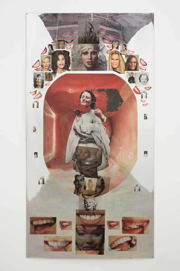 Kandis Williams, Cervical Smile, 2016, Vinyl adhesive on plexiglass, 238.8 x 121.9 cm, © Kandis Williams, Courtesy the artist, Night Gallery, and Gladstone Gallery-New York/Brussels