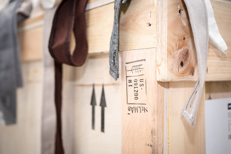 Patricia Cronin, Shrine for Girls (Dublin)-(Detail), 2015, Aprons, framed photograph and wood crate, The LAB Gallery Archive