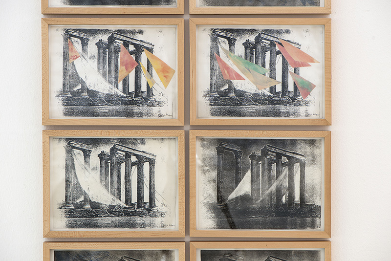 Bia Davou, Pillars and clouds, Hypothetical intervention in the Pillars of Olympic Zeus (Detail), 1982-83, EMST Collection, Photo: Nils Klinger-documenta 14, EMST Archive
