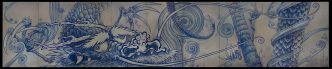 Takashi Murakami, Dragon In Clouds-Indigo Blue, 2010, Acrylic on canvas mounted on board, 363 x 1,800 cm, Collection of Larry Gagosian, © 2010 Takashi Murakami/Kaikai Kiki Co., Ltd. All Rights Reserved. Photo: Gavin Ashworth