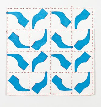Pouran Jinchi, M Morse code, 2016, Ink on paper and embroidery floss, 44.5 x 44.5 cm, Photo: Brian Buckley, Third Line Gallery