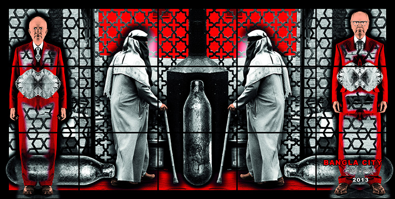 Gilbert & George, BANGLA CITY, 2013, 191 × 377 cm, © Gilbert & George, Courtesy of Galerie Thaddaeus Ropac London/Paris/Salzburg, Ludwig Museum Archive