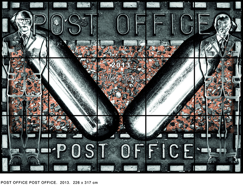 Gilbert & George, POST OFFICE POST OFFICE, 2013, 226 × 317 cm, © Gilbert & George, Courtesy of Galerie Thaddaeus Ropac London/Paris/Salzburg, Ludwig Museum Archive