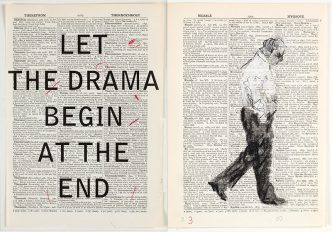 William Kentridge, Second Hand Reading, 2013, Flipbook film from drawings on single pages of the Shorter Oxford English Dictionary, high-definition video (color, sound), 7.01 min. (loop), Video still, Courtesy William Kentridge, Marian Goodman Gallery, Goodman Gallery and Lia Rumma Gallery, Museum der Moderne Salzburg Archive