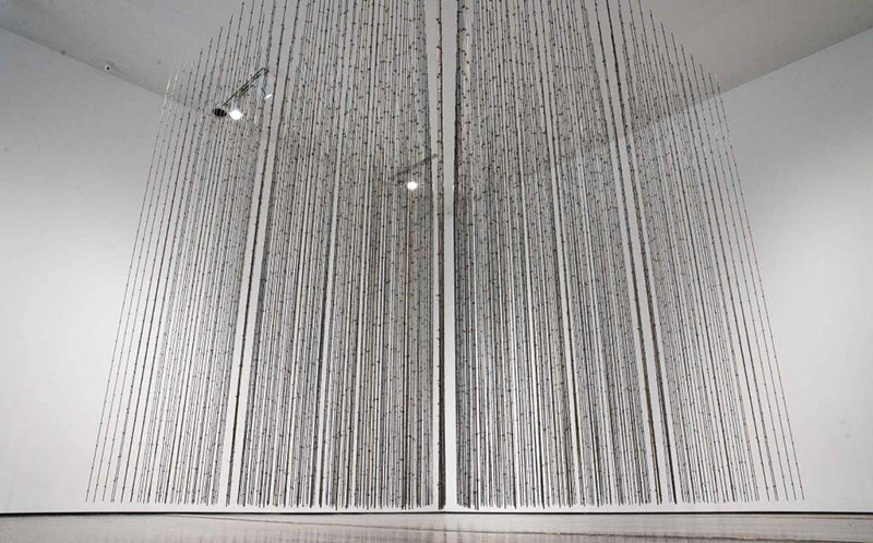 Mona Hatoum, impenetrable, 2009, Black finished steel and fishing wire, 300 x 300 x300 cm, Solomon R. Guggenheim Museum New York, Image Courtesy mathaf: Arab Museum of Modern Art, © Mona Hatum, Photo: Markus Elbaus