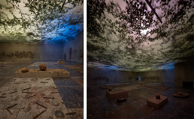 L & R: Adrián Villar Rojas, The Theater of Disappearance, 2017, Kunsthaus Bregenz, Bregenz, Photo courtesy of the artist, Marian Goodman Gallery - New York / Paris / London, and kurimanzutto - Mexico City, Photo: Jörg Baumann