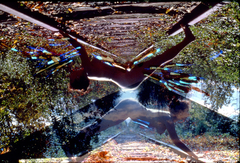 Carolee Schneemann, Nude on Tracks, 1962-77, Hand-tinted chromogenic color prints of photographs on archival paper, © 2017 Carolee Schneemann, Courtesy the artist, P.P.O.W, and Galerie Lelong-New York, Photo: Charles Stein