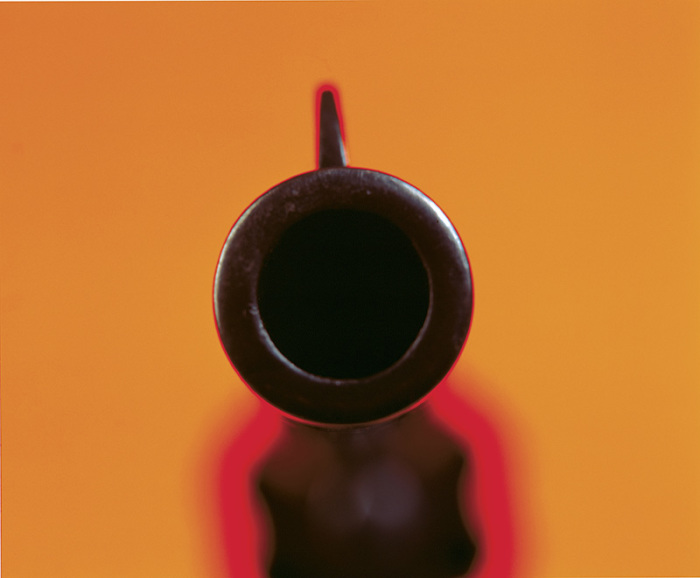 Andres Serrano, Colt D.A. 45 (Objects of Desire), 1992, Pigment print, back-mounted on dibond, wooden frame, © Andres Serrano, Courtesy of the artist and Galerie Nathalie Obadia-Paris/Brussels