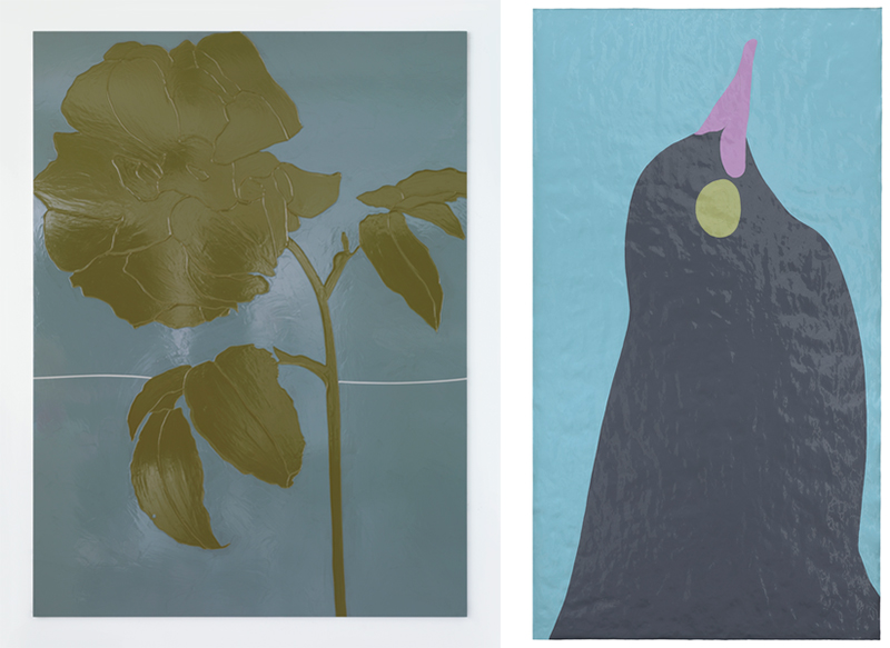 Left: Gary Hume, Mourning, 2016, Enamel paint on aluminum, 180 x 133 cm, Matthew Marks Gallery Archive. Right: Gary Hume, The Diver, 2016-17, Enamel paint on paper, 183 x 122 cm, Matthew Marks Gallery Archive