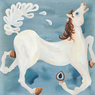 Laura Owens, Untitled, 2004, Acrylic and oil on linen, 167.6 x 167.6 cm. Collection of Nina Moore, © Laura Owens