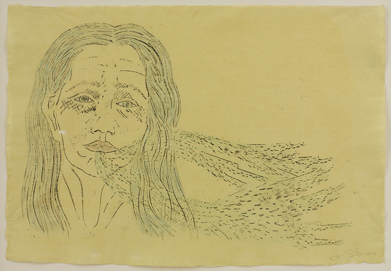 Kiki Smith, Seek, 2016, Crayon and colored pencil on handmade laid paper, 40×59,1 cm, Courtesy the artist and Galleria Raffaella Cortese-Milano