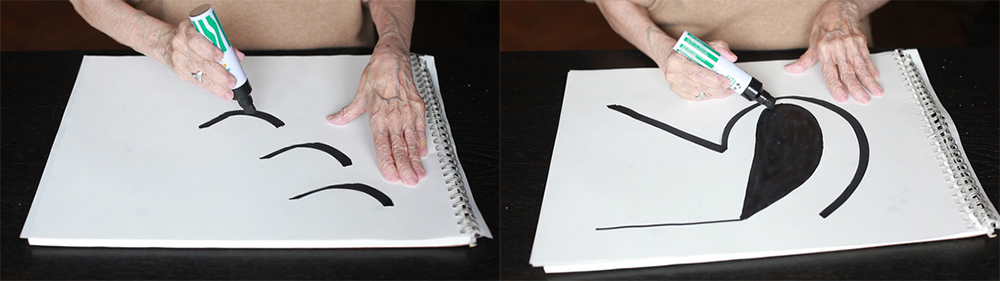 Left &Right: Geta Brătescu, Linia (The Line) (Video still) , 2014, HD video, 14:50 min, © Geta Brătescu, Courtesy the artist and Hauser & Wirth
