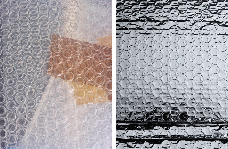 Left: Gimhongsok, Structuring Shadows (bubble wrap), 2017, Pigment print on resin coated paper, 200 x 150 cm, Courtesy the Artist and Perrotin. Right: Gimhongsok, Structuring Shadows (aluminium foil faced bubble insulation), 2017, Pigment print on resin coated paper, 200 x 150 cm, Courtesy the Artist and Perrotin