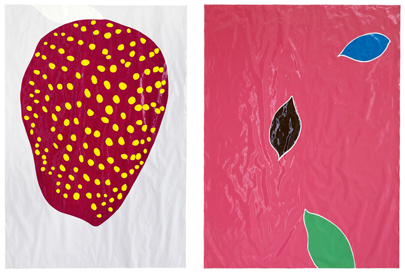 Left: Gary Hume, Ripe, 2015, Enamel paint on paper, 199 x 137 cm, Matthew Marks Gallery Archive. Right: Gary Hume, Three Leaves, 2016-17, Enamel paint on paper, 187 x 139 cm, Matthew Marks Gallery Archive