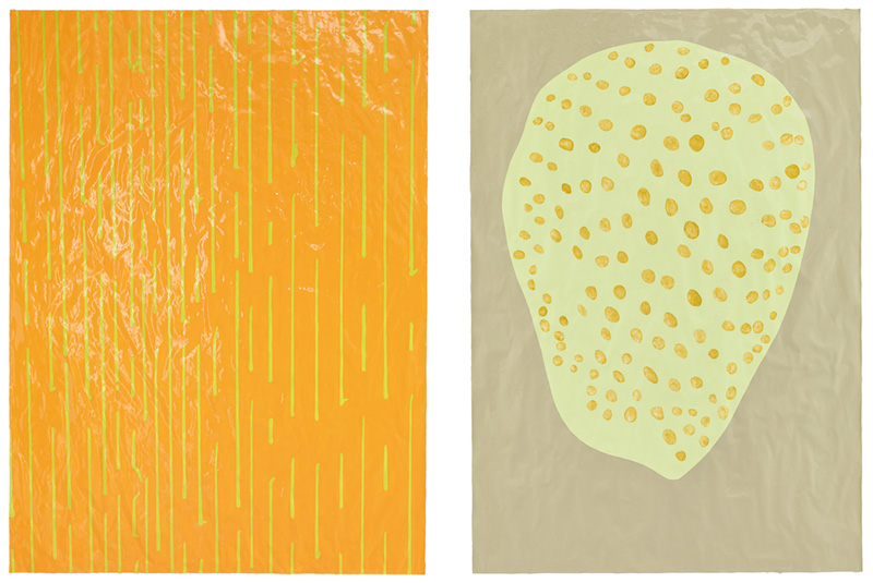 Left: Gary Hume, Rain, 2017, Enamel paint on paper, 187 x 138 cm, Matthew Marks Gallery Archive. Right: Gary Hume, Green, 2015, Enamel paint on paper, 198 x 137 cm, Matthew Marks Gallery Archive