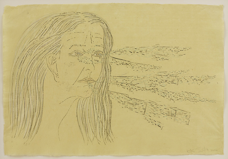 Kiki Smith, Capture, 2016, Crayon on handmade laid paper, 40,6×58,4 cm, Courtesy the artist and Galleria Raffaella Cortese-Milano