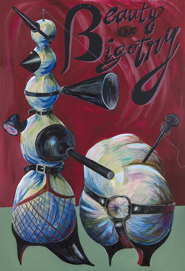 Memed Erdener, Beauty of Bigotry, 2017, Acrylic and oil pastel on canvas, 160 x 110 cm, © Memed Erdener, Courtesy the artist and Zilberman Gallery-Istanbul/Berlin