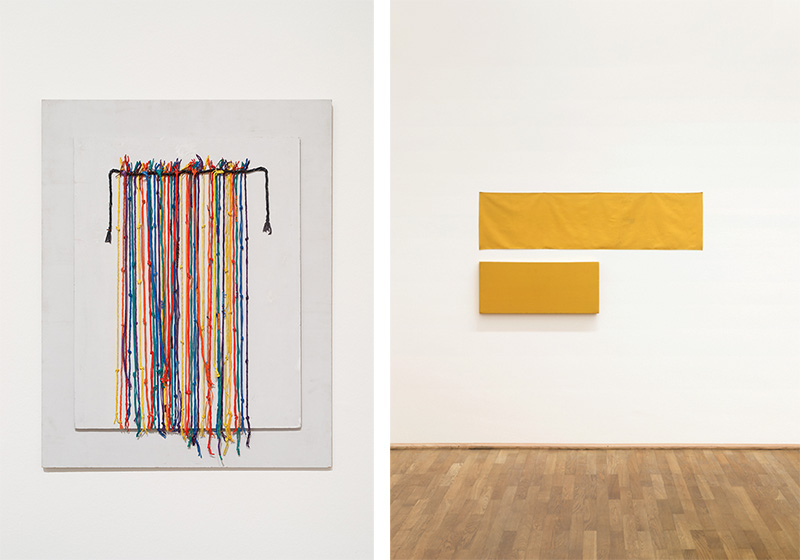 Left: Alejandro Puente, Sistemas cromaticos, 1971, Exhibition view MMK Museum für Moderne Kunst, © Puente Family Collection (primaries y secundaios) Private Collection, Courtesy of Henrique Faria-New York & Buenos Aires, Photo: Axel Schneider, Museum für Moderne Kunst Frankfurt am Main Archive. Right: Exhibition view: A Tale of Two worlds, Photo: Axel Schneider, Museum für Moderne Kunst Frankfurt am Main Archive