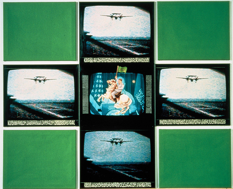 Rasheed Araeen, White Stallion, 1991, Support: paper, whole: Wood, rubber, wood, photograph, collage, 162,5 x 199 cm, Courtesy the Imperial War Museum-London, Van Abbemuseum Archive