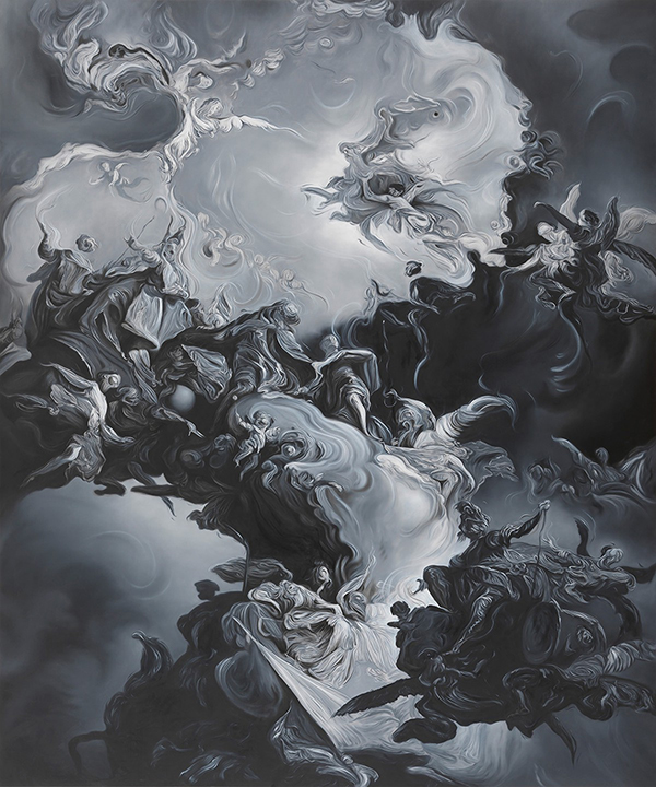 Glenn Brown, Let’s Make Love and Listen to Death from Above, 2017, Oil on panel, 231 × 192 cm, © Glenn Brown, Photo: Mike Bruce, Courtesy Gagosian Gallery