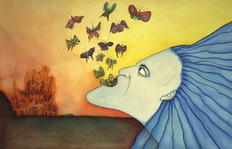 pascALEjandro, The Cry of the Soul, 2016, Ink, watercolor and colored pencil on paper. 65 x 102 cm, © pascALEjandro, Courtesy of the artists and Blum & Poe-Los Angeles/New York/Tokyo