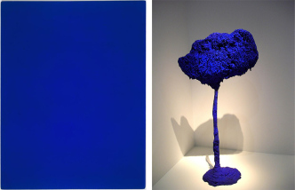 Left: Yves Klein, IKB 3 monochrome blue. Right: Yves Klein, SE 71, L' Arbre, Grande éponge blue