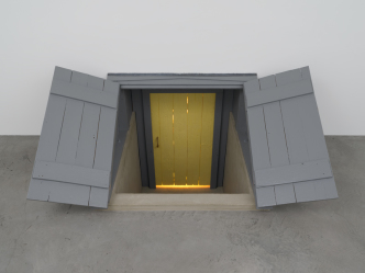Robert Gober, Untitled, 2000-2001, Wood, paint, concrete, cast plastic, human hair, Overall approximately: 80 x 48 x 72 in; 203 x 122 x 183 cm, Above ground approximately: 32 x 48 x 48 in; 81 x 122 x 122 cm, Below ground approximately: 48 x 48 x 72; 122 x 122 x 183 cm, Matthew Marks Gallery Archive