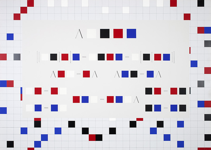 Catherine Christer Hennix, C- Algebra w Undecidable Word Problem, 1975-1991, Acrylic paint on canvas, 195 x 270.5 x 5.5 cm, Courtesy Stedelijk Museum