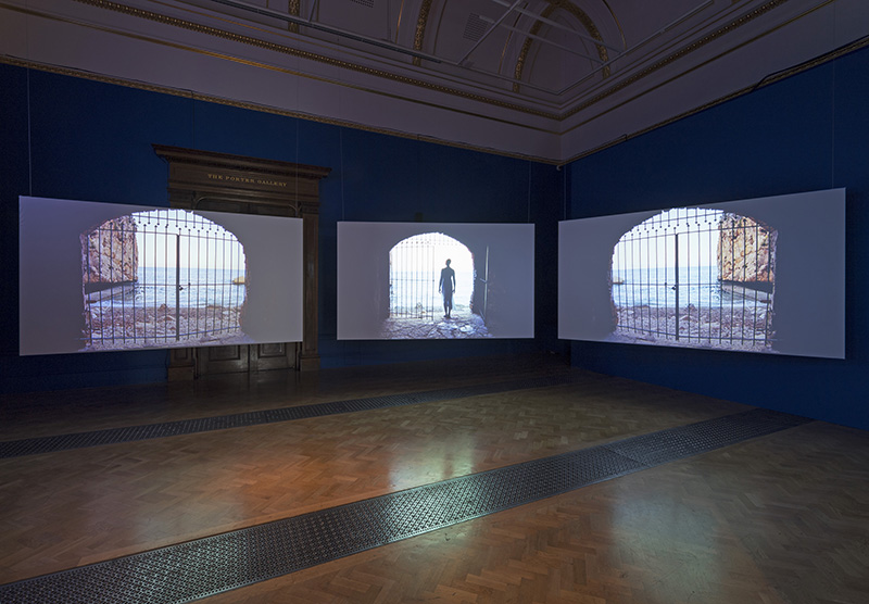 Isaac Julien Western Union: Small Boats, 2007 Five-screen projection, 16mm film transferred to digital, colour, 5.1 surround sound, 18’22’’ © 2017 The Royal Academy of Arts, Photo: Marcus Leith