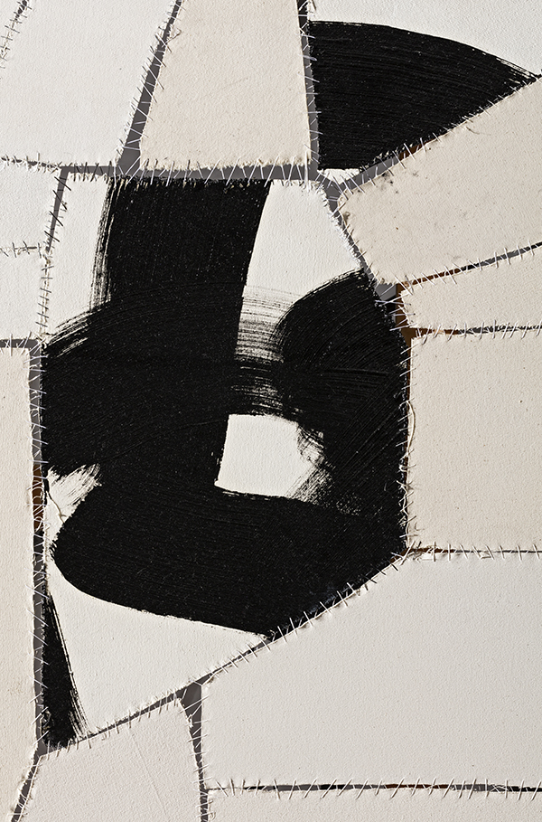 Sally Ross, Betsy's Gift (Detail), 2013, Oil and gesso on canvas pieces, nylon thread, 203,2 x 355,6 cm, © Sally Ross, Photo: Carlo Vannini