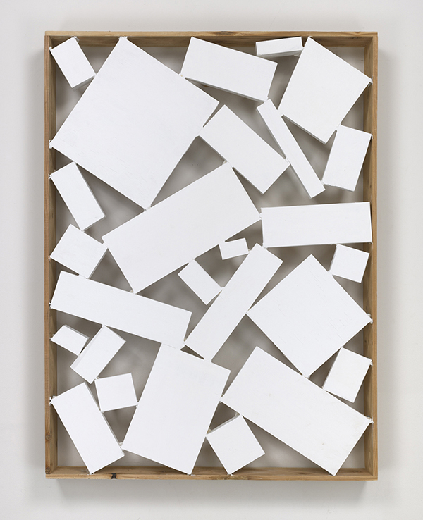 Kishio Suga, Law of Connections, 2016, Wood, paint, 44 1/8 x 35 1/2 x 4 3/4 inches, © Kishio Suga, Courtesy of the artist and Blum & Poe-Los Angeles/New York/Tokyo
