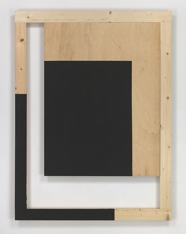 Kishio Suga, Latent Laterals – Cause of Marginal Parameters, 2017, Wood, paint, 64 3/8 x 48 x 3 inches, © Kishio Suga, Courtesy of the artist and Blum & Poe-Los Angeles/New York/Tokyo
