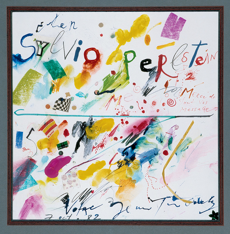 Jean Tinguely, Lettre adressée a Sylvio Perlstein, 1982, Ink, acrylic and collage on paper, 31 x 31 cm, © Jean Tinguely / 2018 Artists Rights Society (ARS)-New York